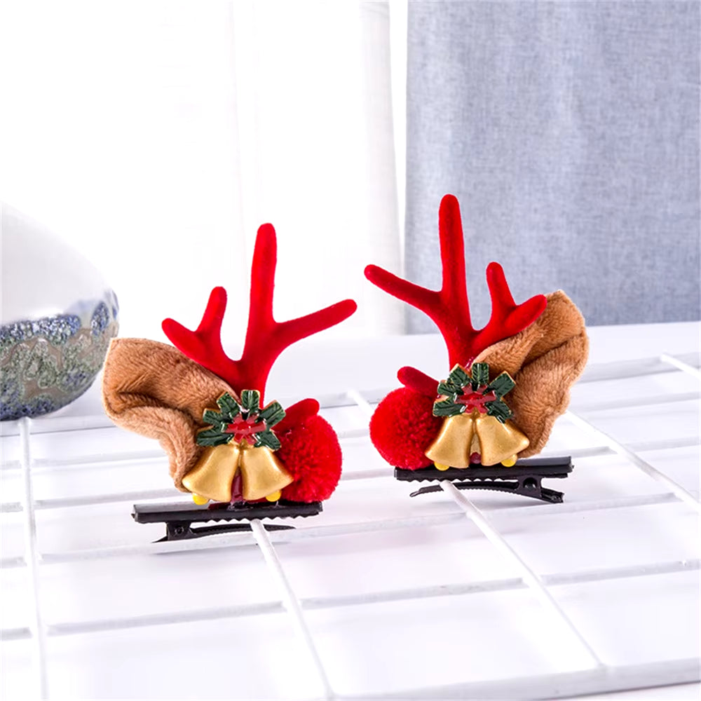 2Pcs Pack Cute Reindeer Ears Hair Clip Classic Christmas Festive Women Kids Barrettes Party Cosplay Hair Accessories for Girls