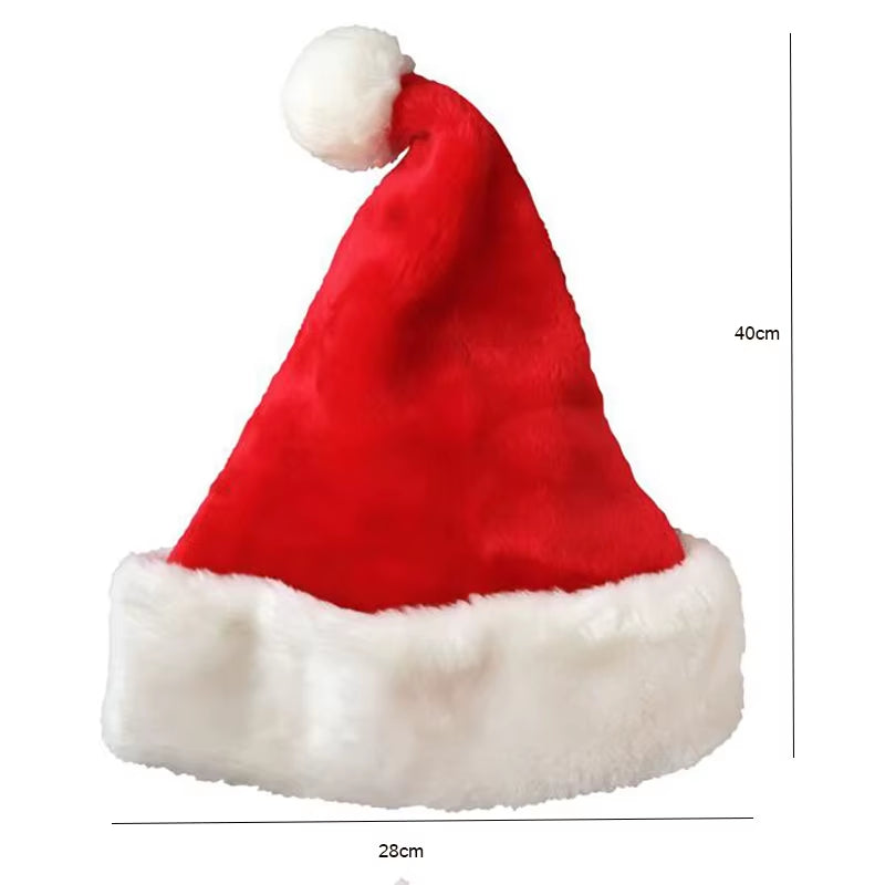 Top Grade Plush Christmas Hat for Adults Big Ball Plush Christmas Hat Red Santa Claus Hat for Men and Women